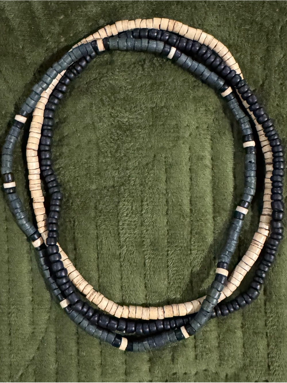 (3) Handmade Black and Natural Beaded Elastic Necklaces - Women's Jewelry